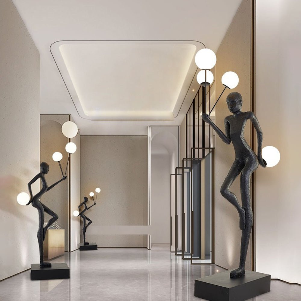 Jovian Juggler Black Sculptural Floor Lamp-Neutral Decor