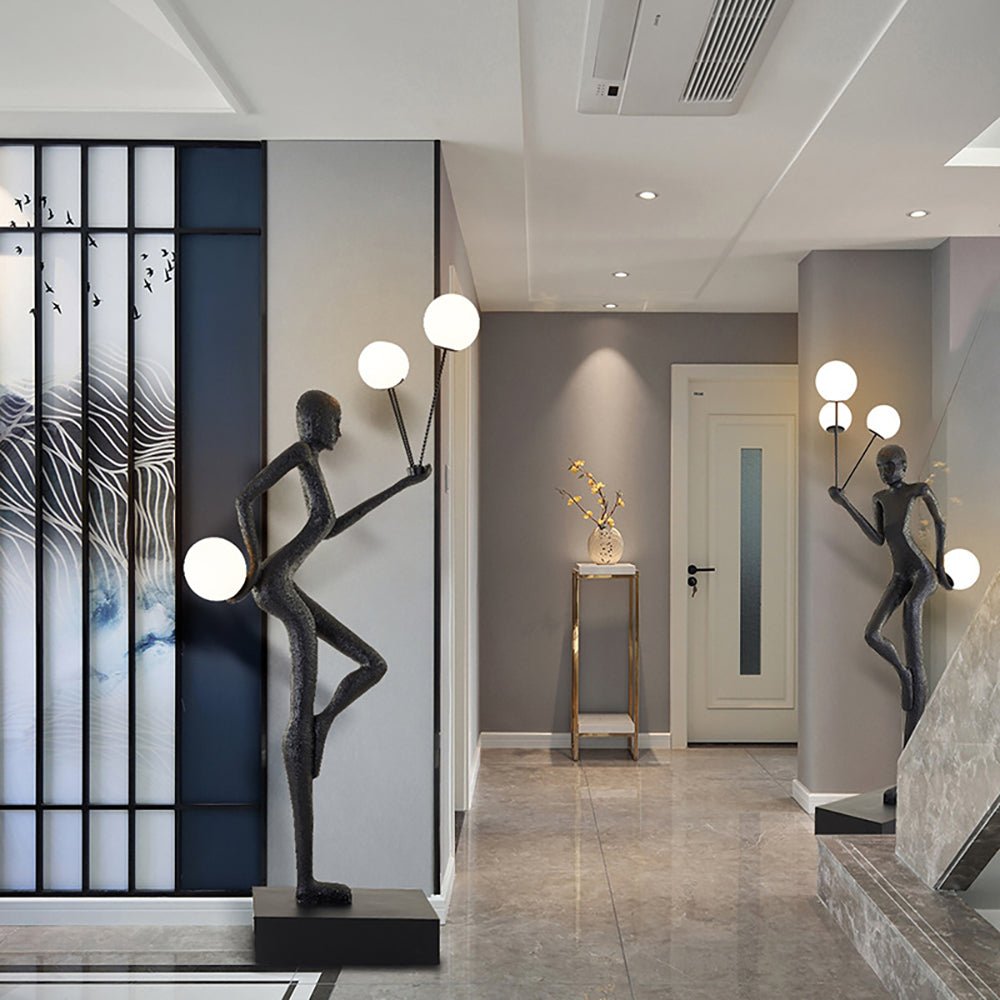 Jovian Juggler Black Sculptural Floor Lamp-Neutral Decor