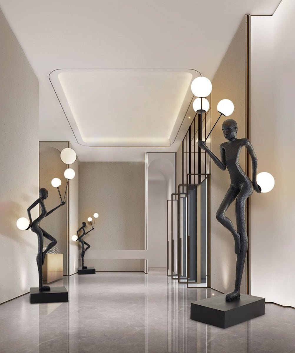 Jovian Juggler Black Sculptural Floor Lamp-Neutral Decor