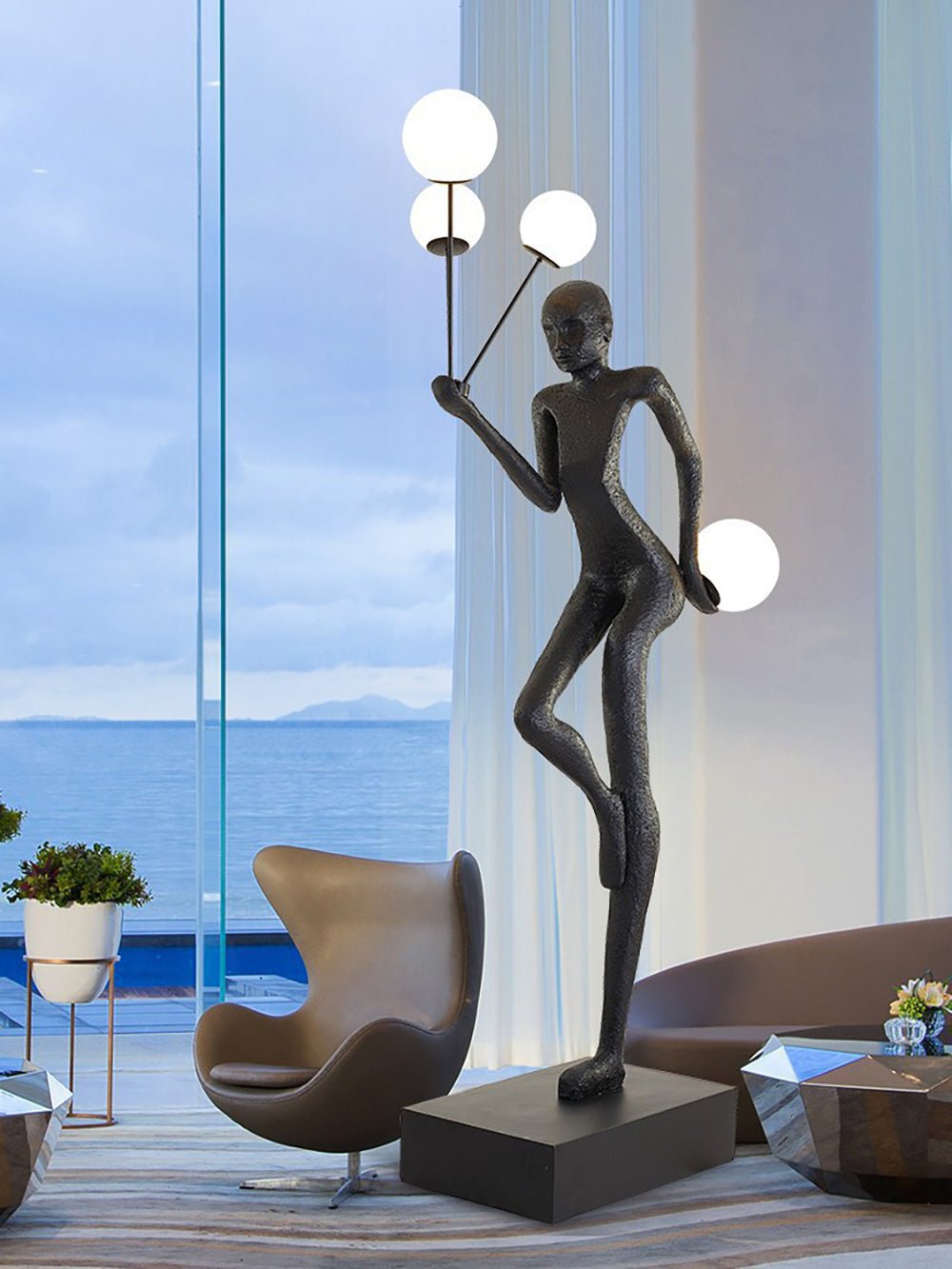 Jovian Juggler Black Sculptural Floor Lamp-Neutral Decor