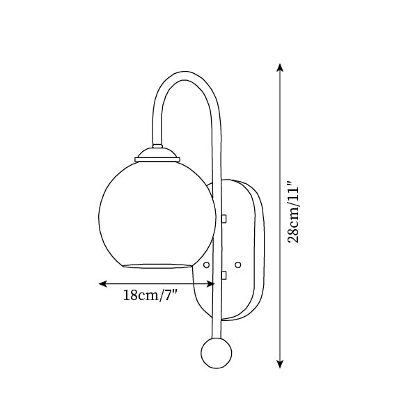 Wall Lamp Metal and Glass Smooth Globe with Wooden Backplate