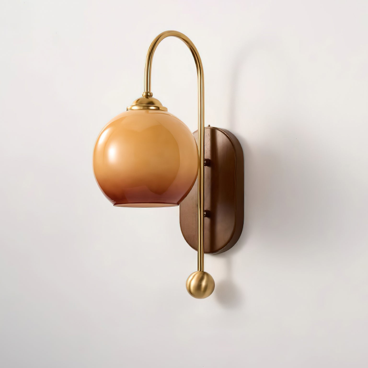 Wall Lamp Metal and Glass Smooth Globe with Wooden Backplate