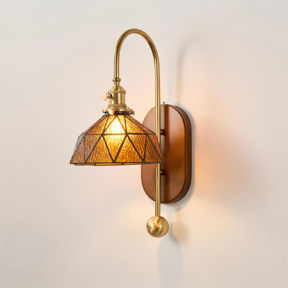 Wall Lamp Metal and Glass Smooth Globe with Wooden Backplate