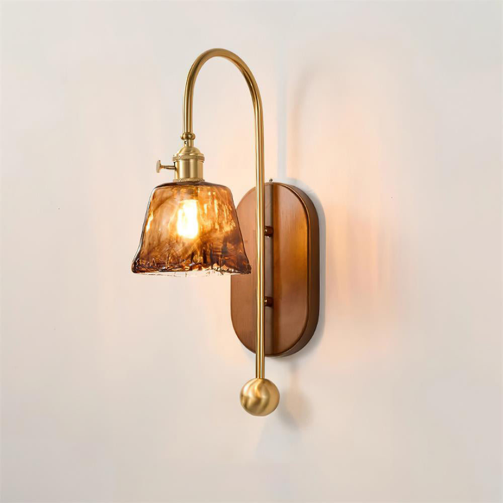 Wall Lamp Metal and Glass Smooth Globe with Wooden Backplate