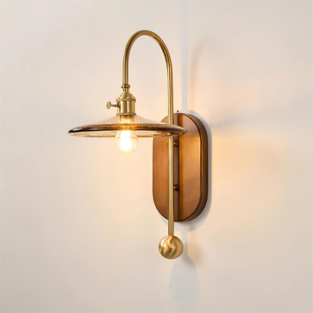 Wall Lamp Metal and Glass Smooth Globe with Wooden Backplate