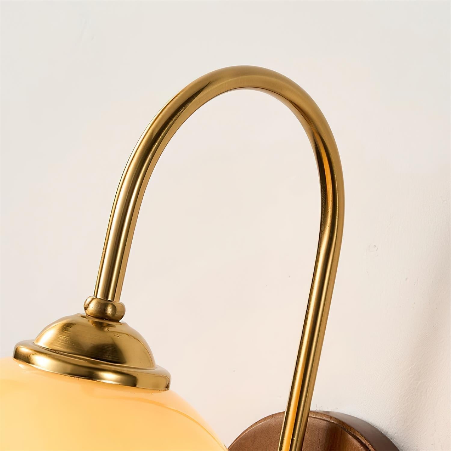 Wall Lamp Metal and Glass Smooth Globe with Wooden Backplate