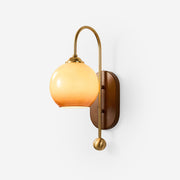 Wall Lamp Metal and Glass Smooth Globe with Wooden Backplate