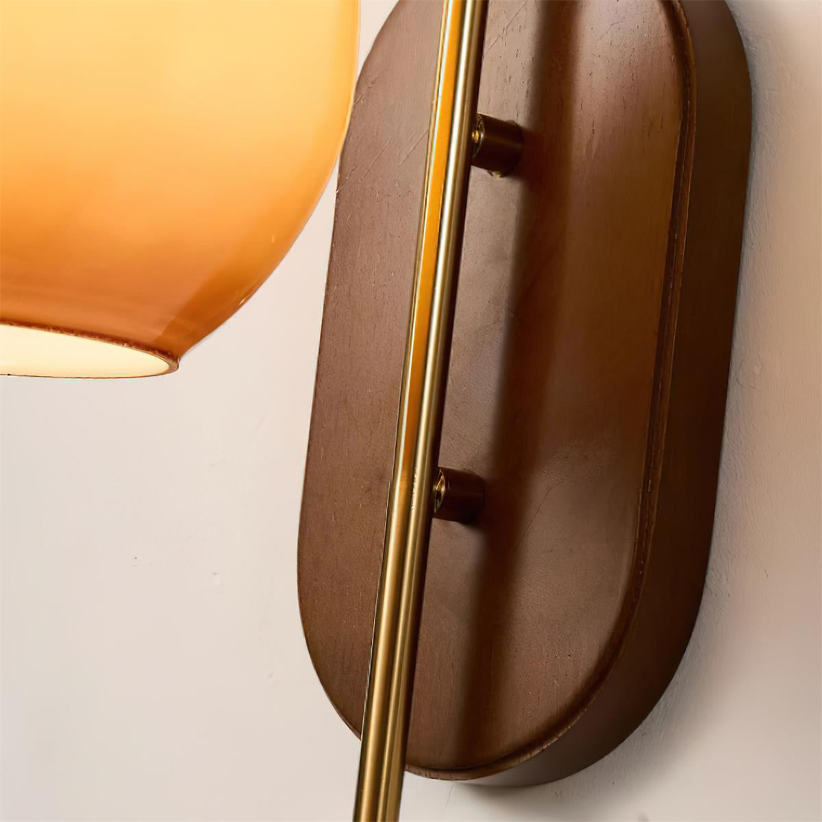 Wall Lamp Metal and Glass Smooth Globe with Wooden Backplate