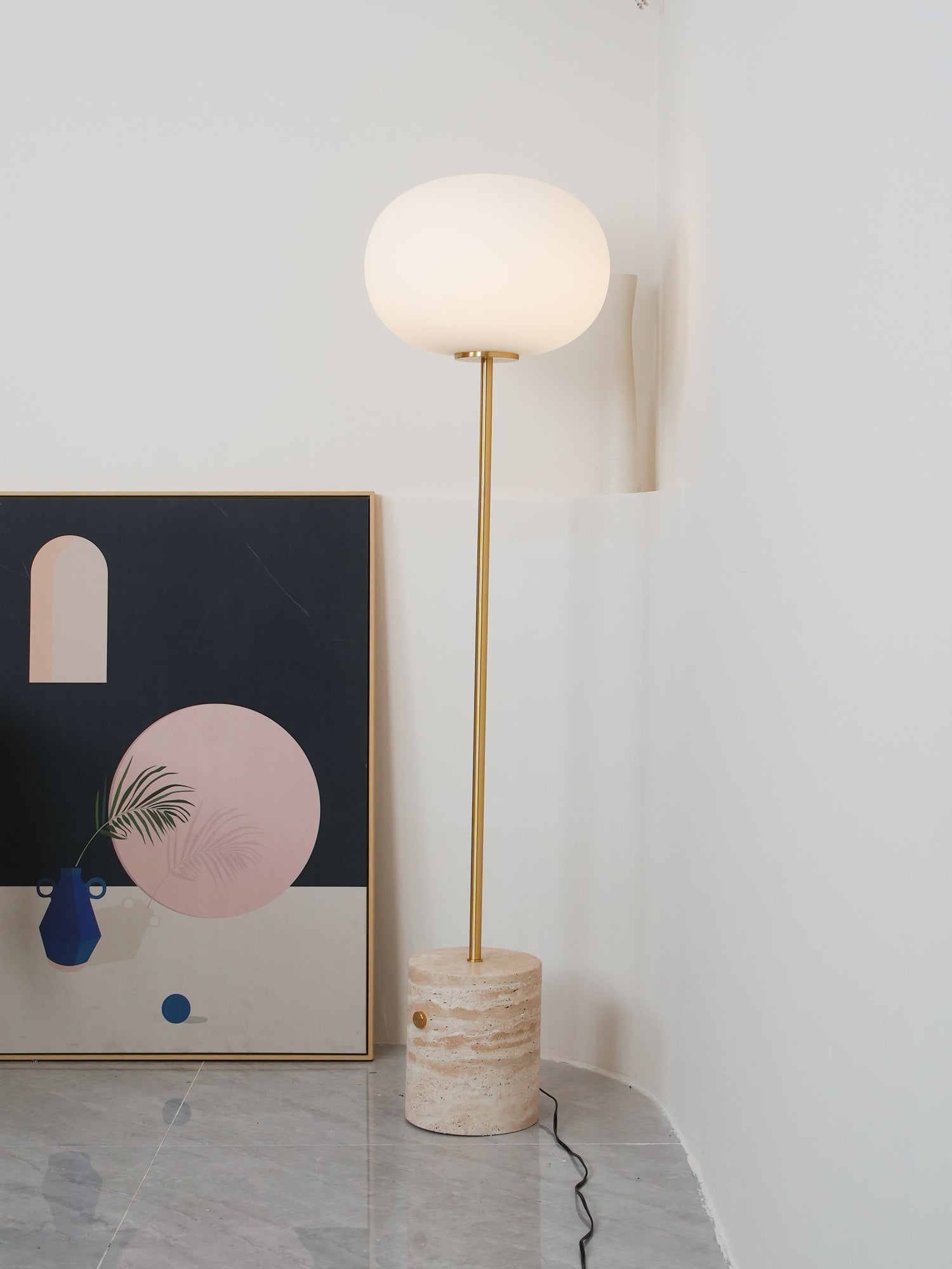 Iloryra Column-Base Travertine Floor Lamp-Neutral Decor