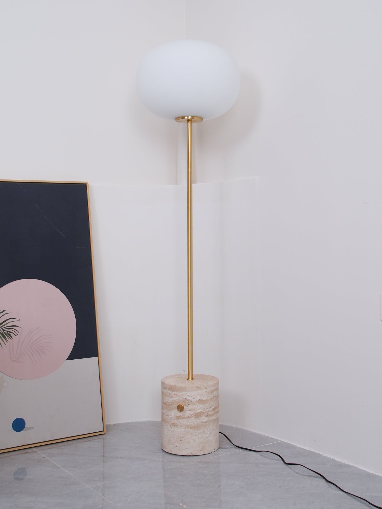 Iloryra Column-Base Travertine Floor Lamp-Neutral Decor