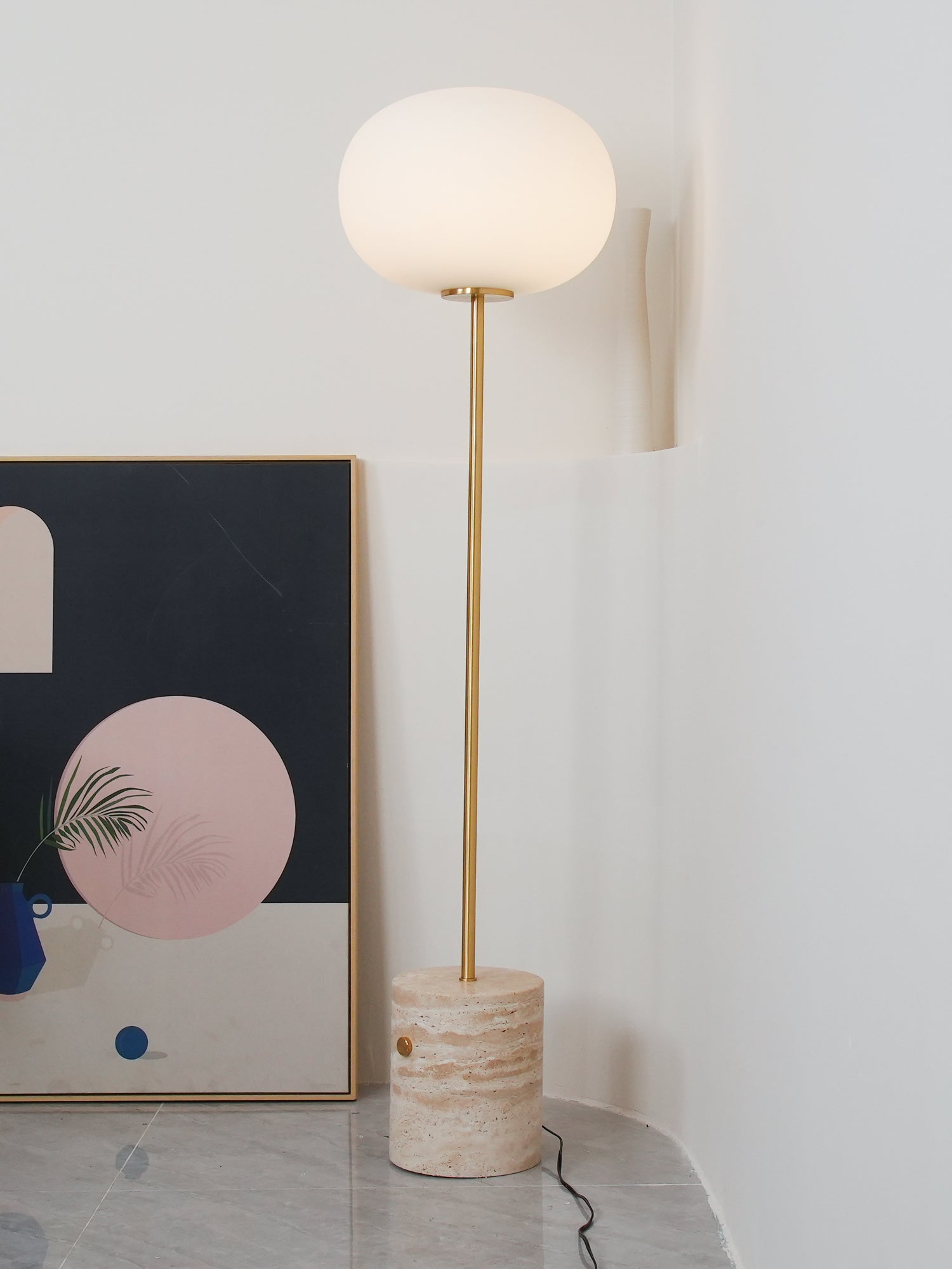 Iloryra Column-Base Travertine Floor Lamp-Neutral Decor