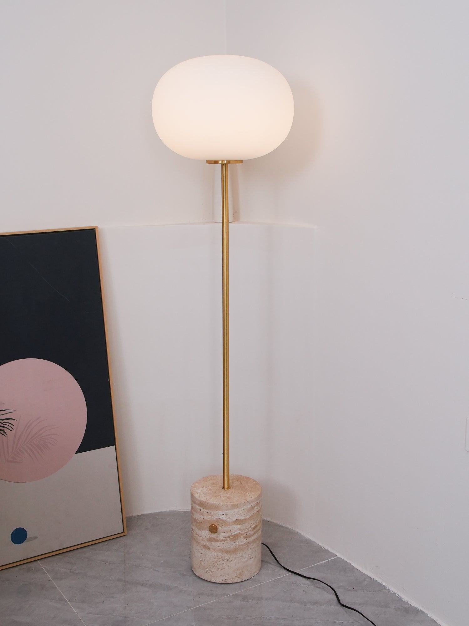 Iloryra Column-Base Travertine Floor Lamp-Neutral Decor