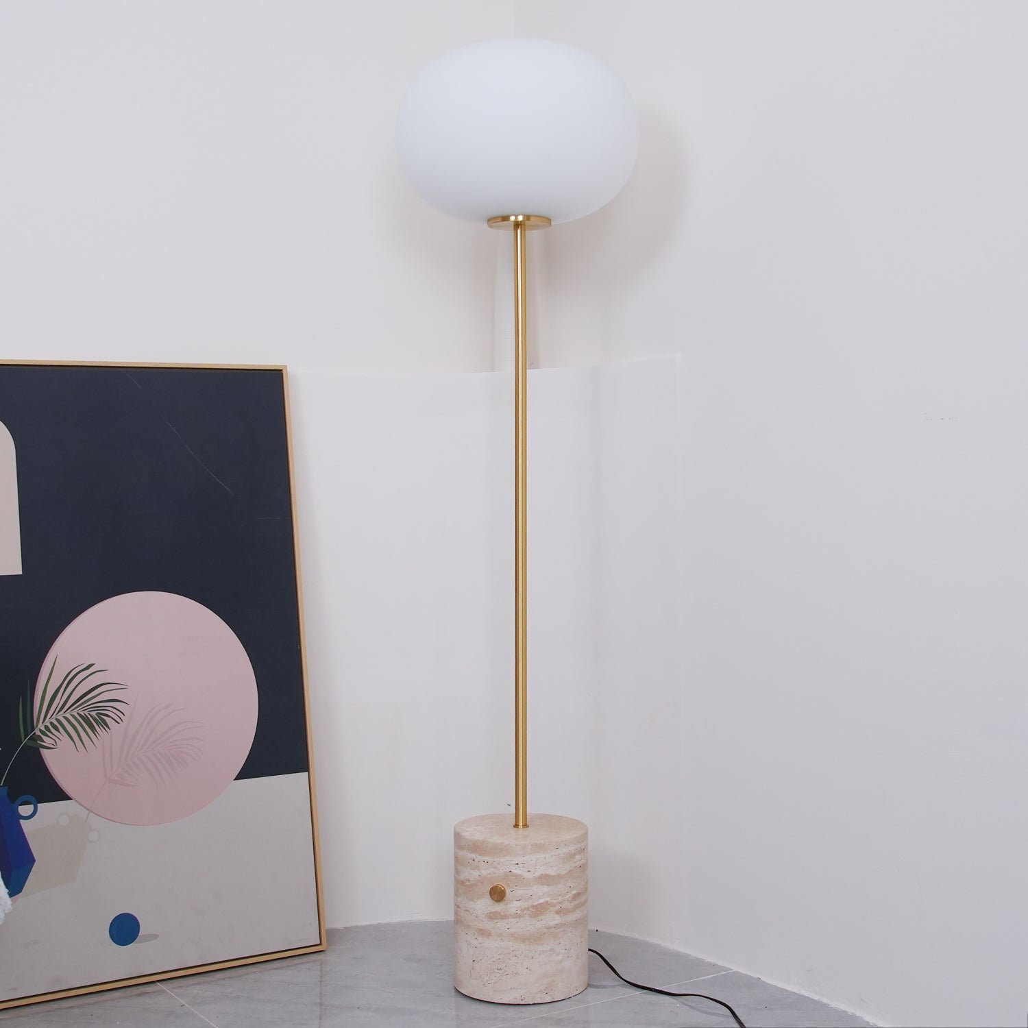 Iloryra Column-Base Travertine Floor Lamp-Neutral Decor