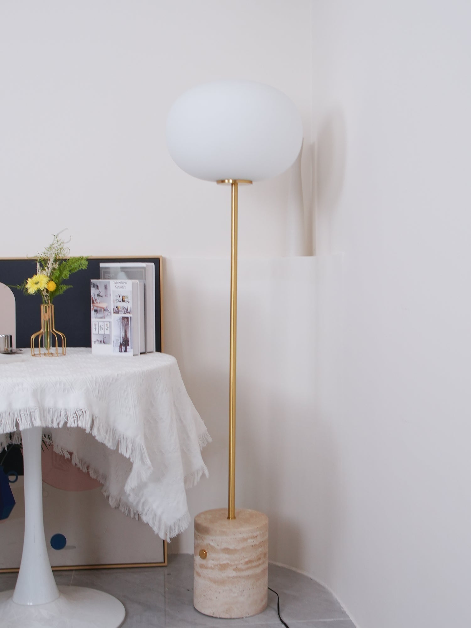 Iloryra Column-Base Travertine Floor Lamp-Neutral Decor