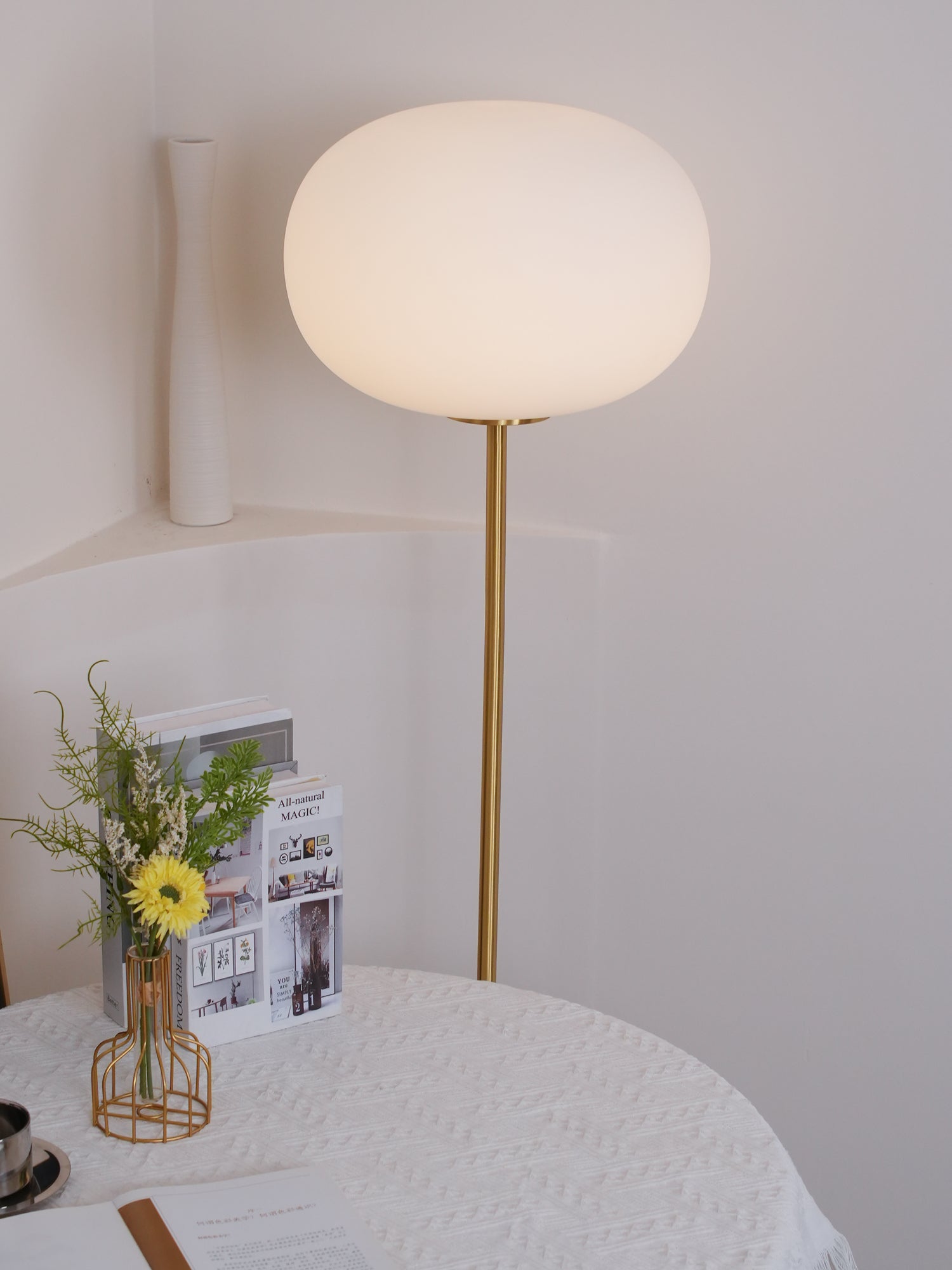 Iloryra Column-Base Travertine Floor Lamp-Neutral Decor