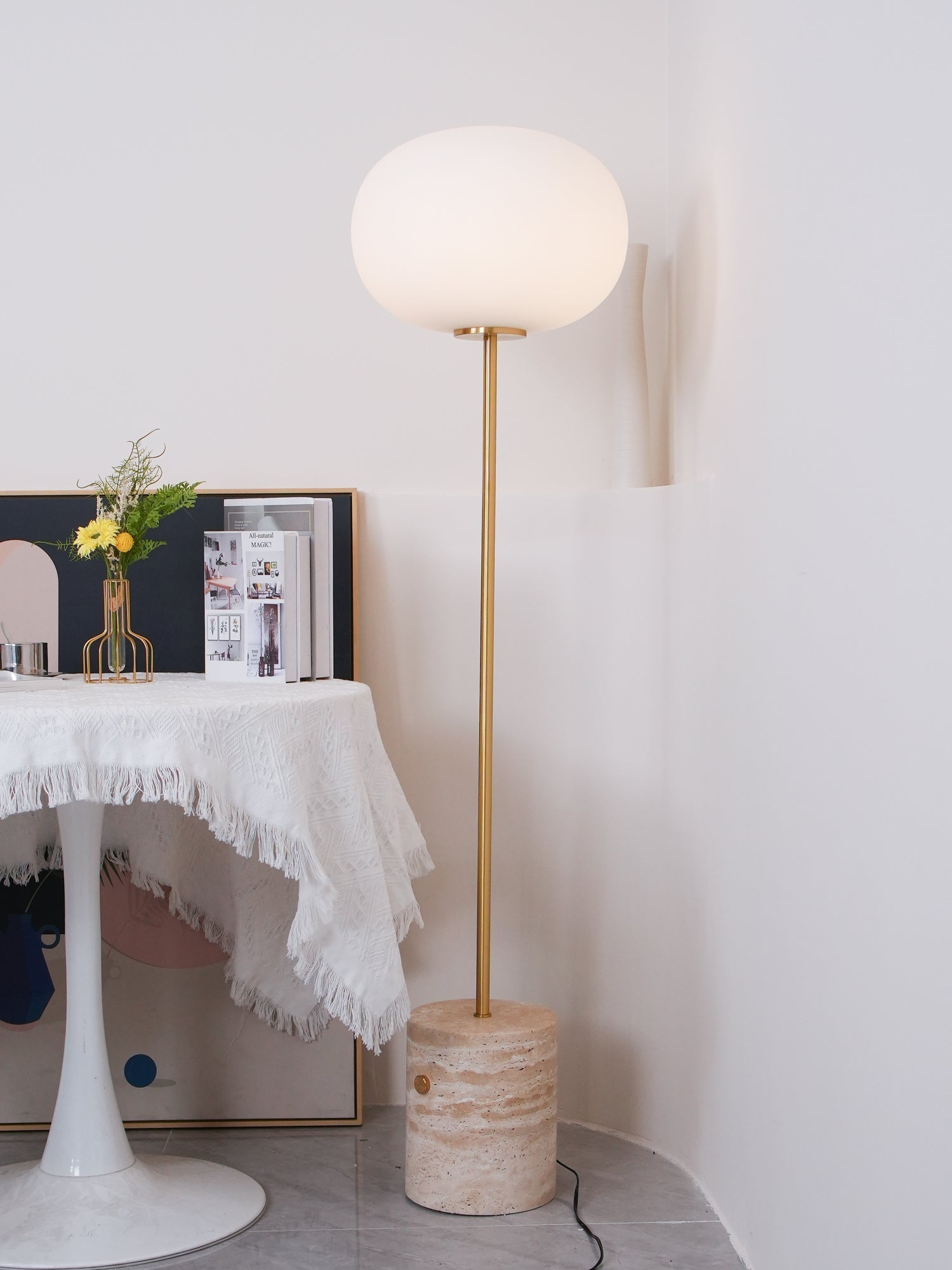 Iloryra Column-Base Travertine Floor Lamp-Neutral Decor