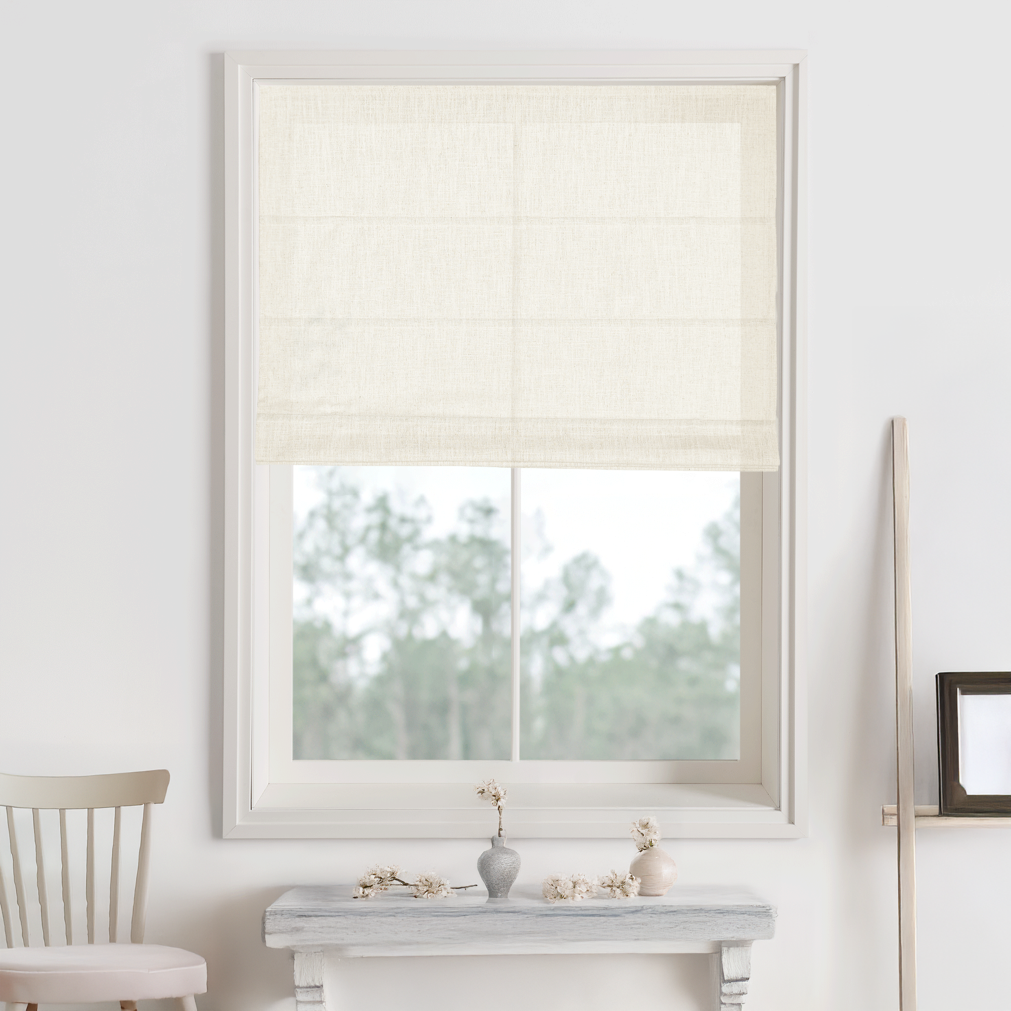 Kelly Linen Roman Shades & Blinds-Neutral Decor