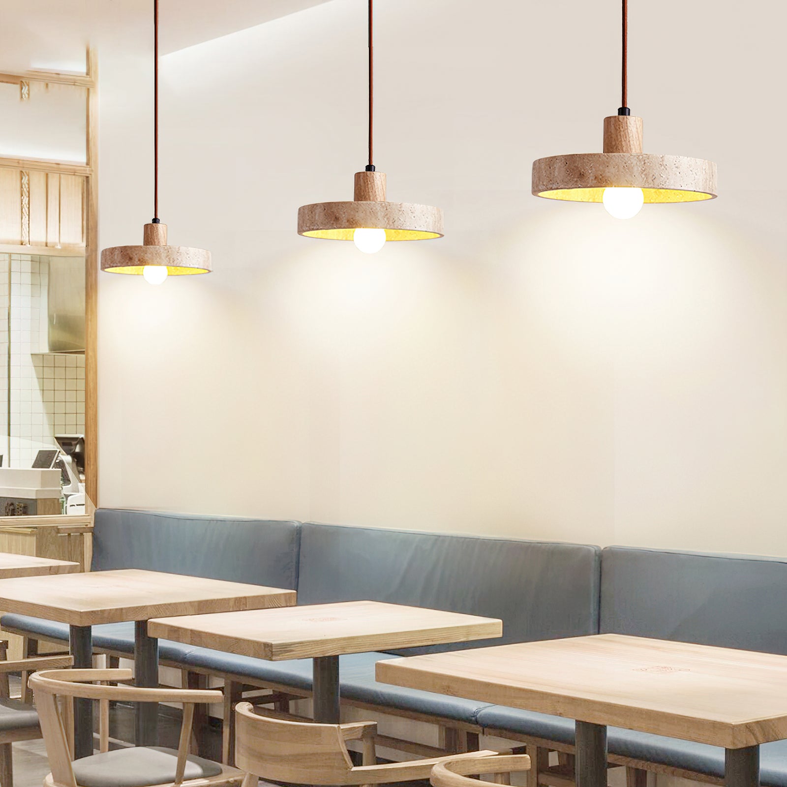 Detail shot of the wood accent on the Kairi Pendant Lamp.