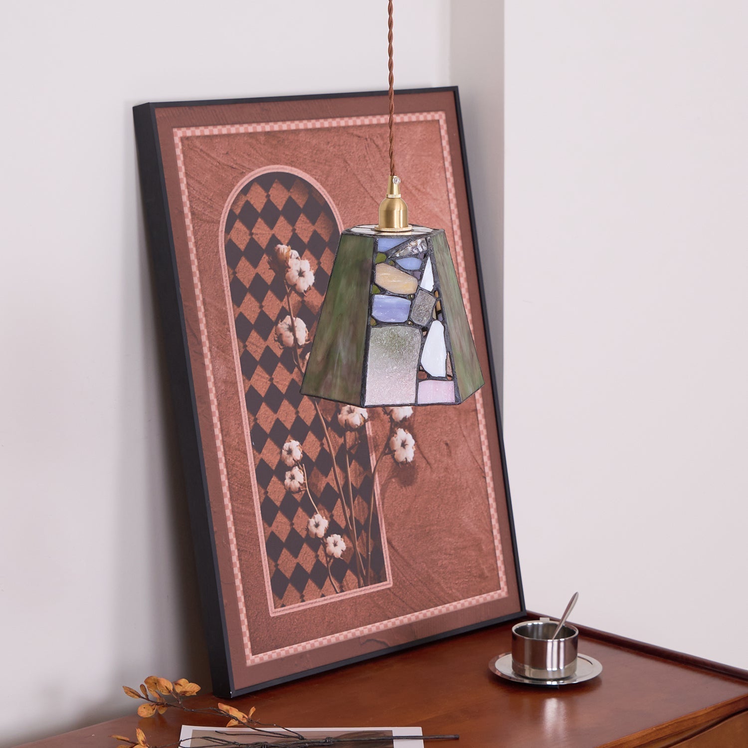 Fira Tiffany-Style Stained Glass Pendant Light-Neutral Decor