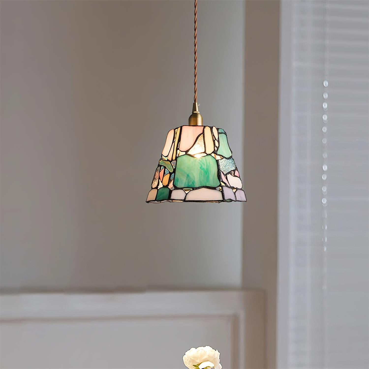 Fira Tiffany-Style Stained Glass Pendant Light-Neutral Decor