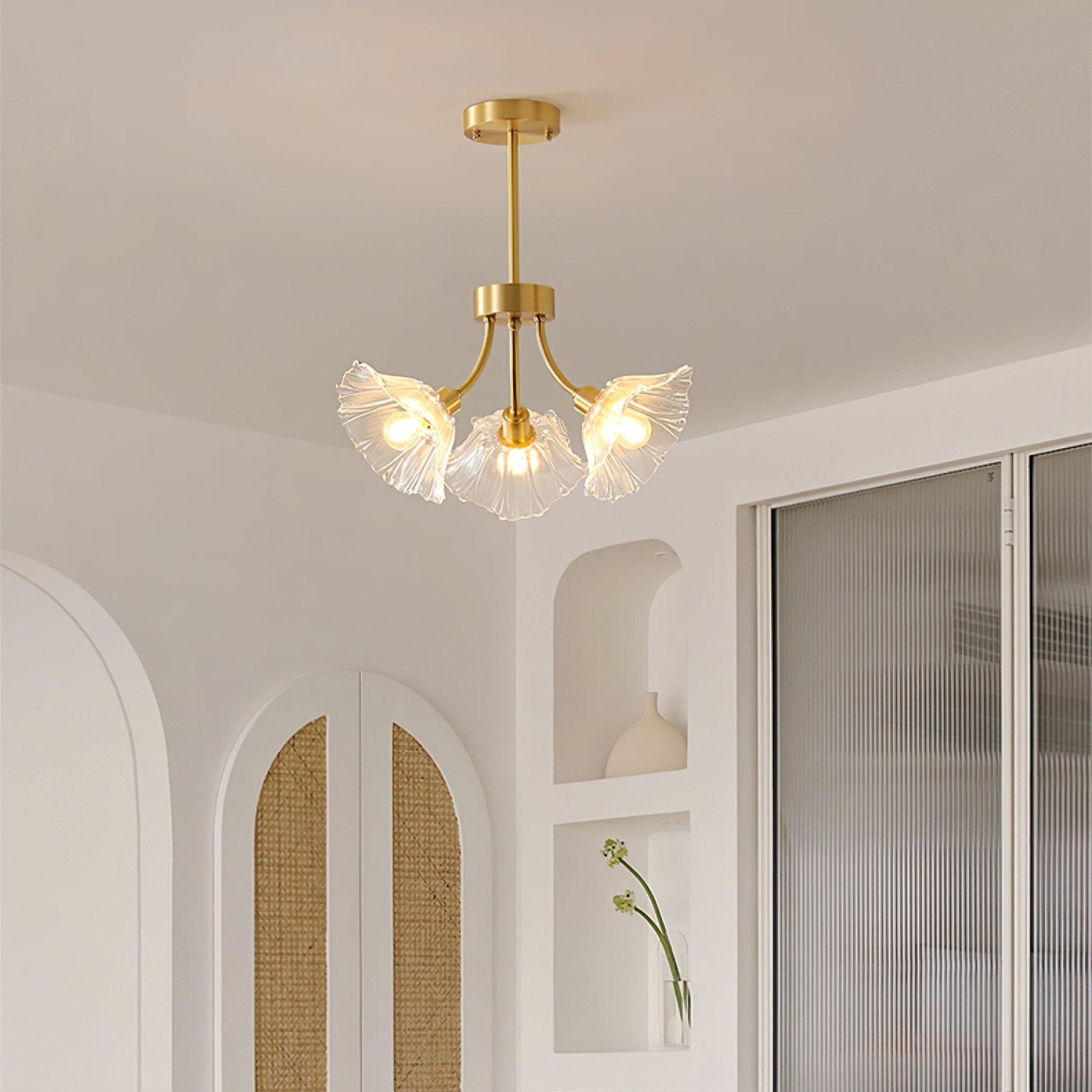 Fife Chandelier Flower Glass with Brass Finish-Neutral Decor