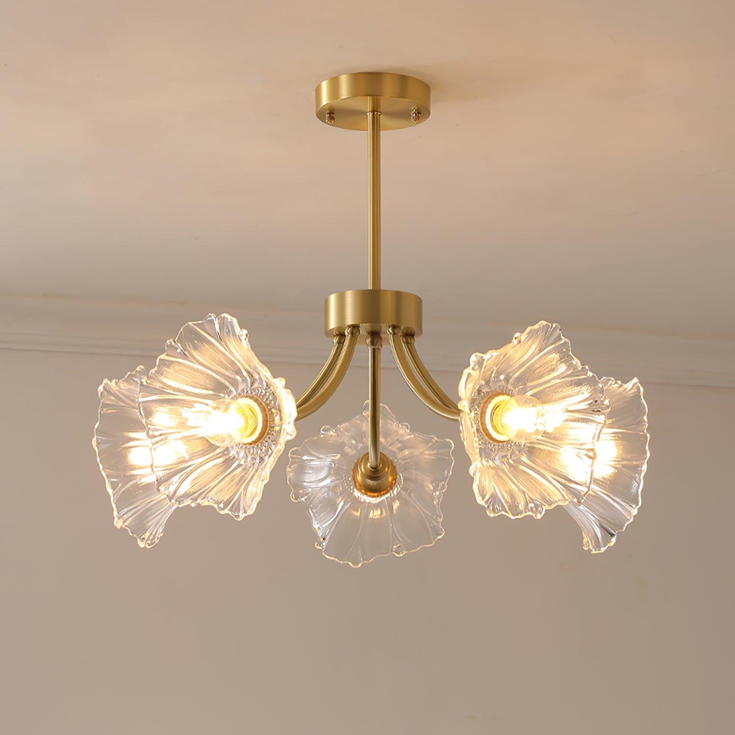 Fife Chandelier Flower Glass with Brass Finish-Neutral Decor