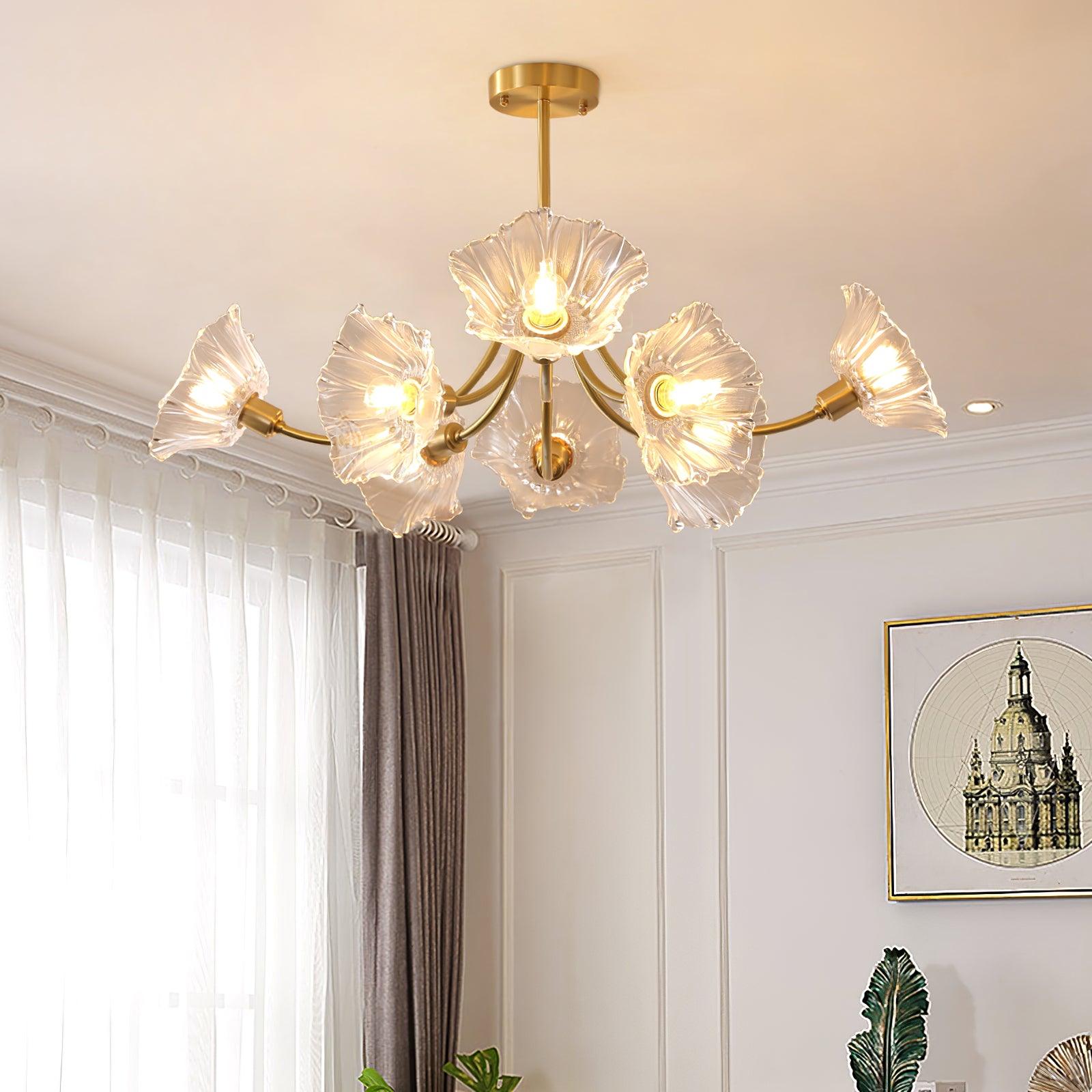 Fife Chandelier Flower Glass with Brass Finish-Neutral Decor