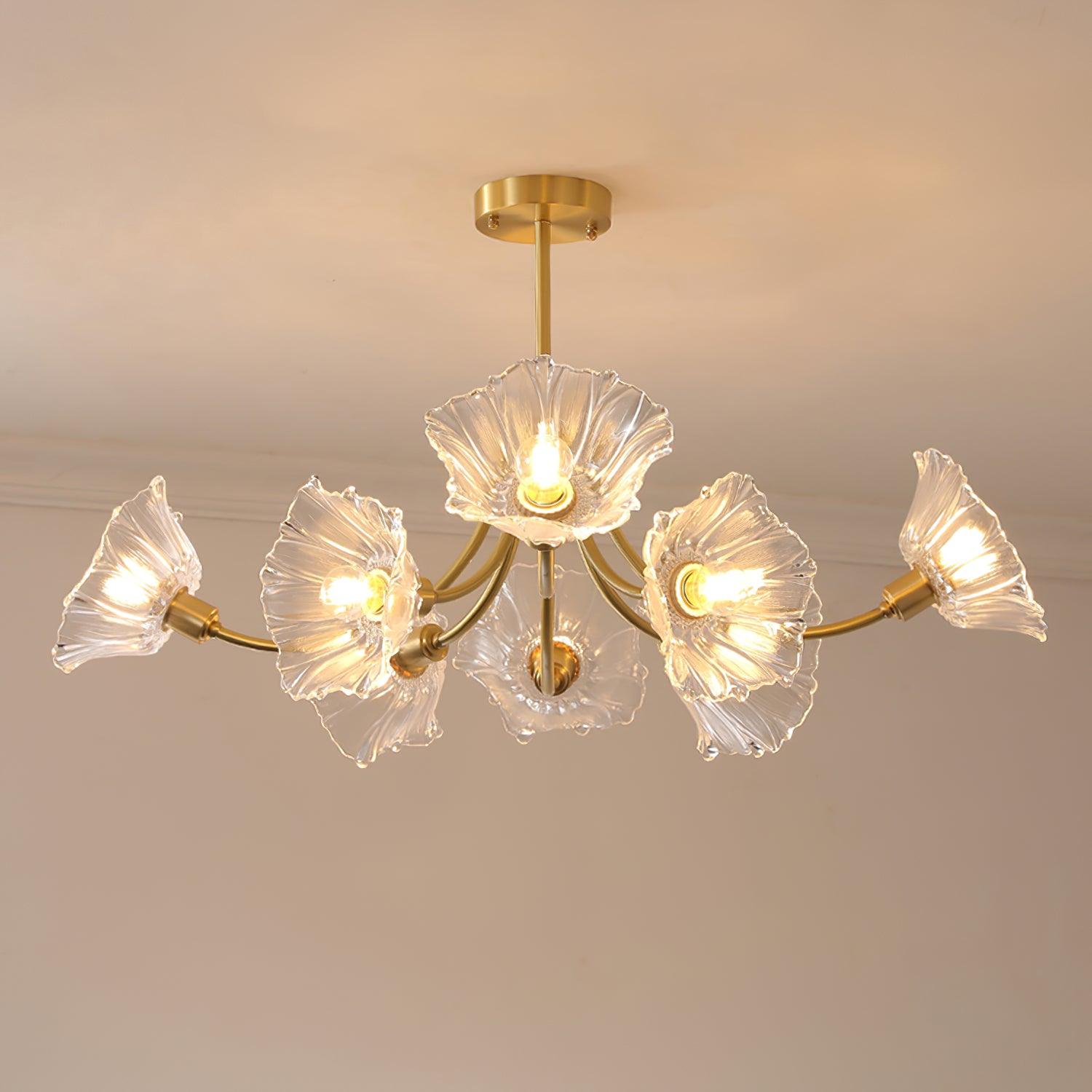 Fife Chandelier Flower Glass with Brass Finish-Neutral Decor