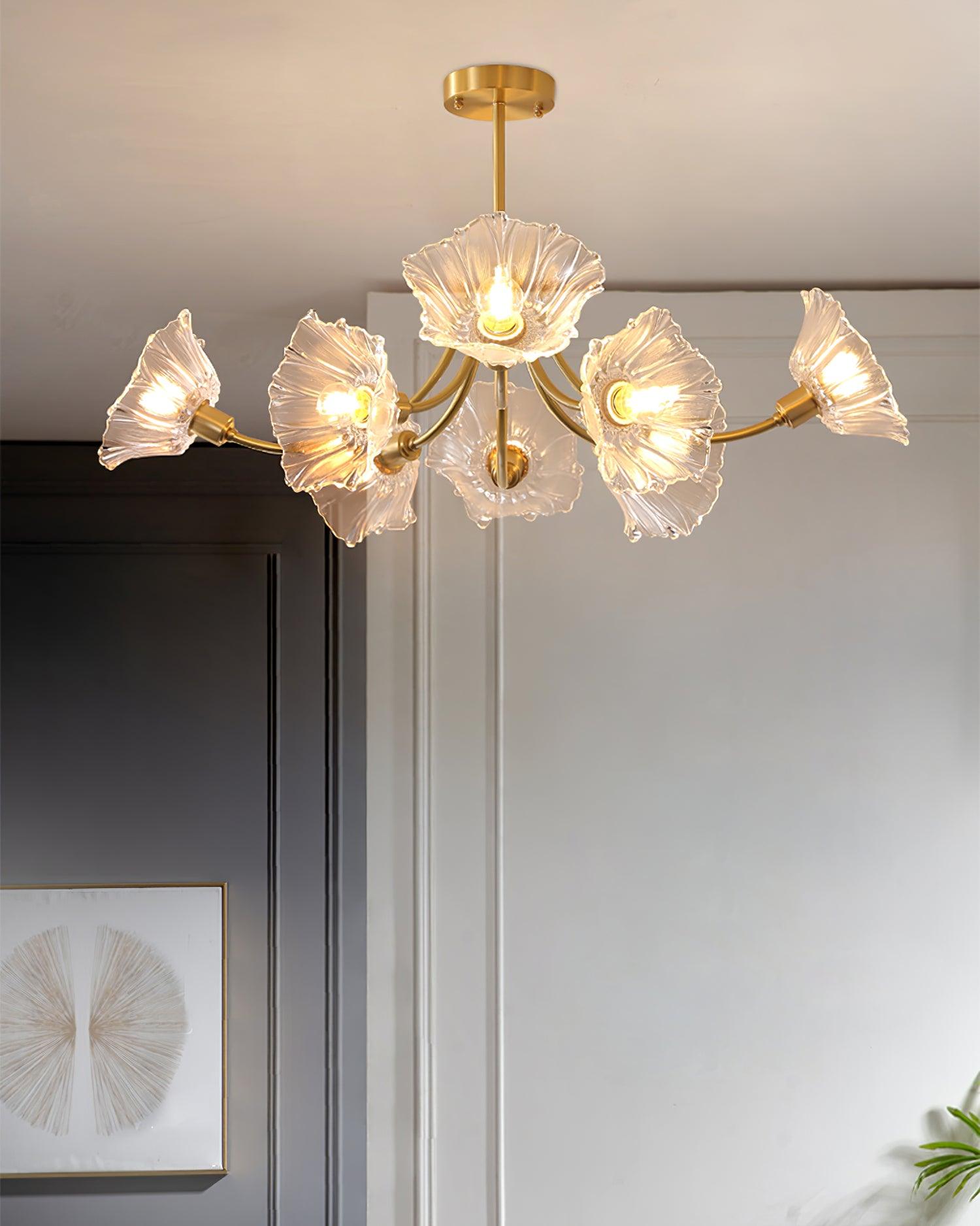 Fife Chandelier Flower Glass with Brass Finish-Neutral Decor