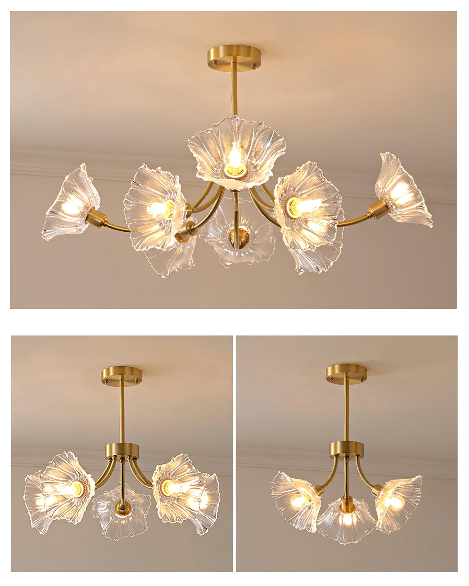 Fife Chandelier Flower Glass with Brass Finish-Neutral Decor