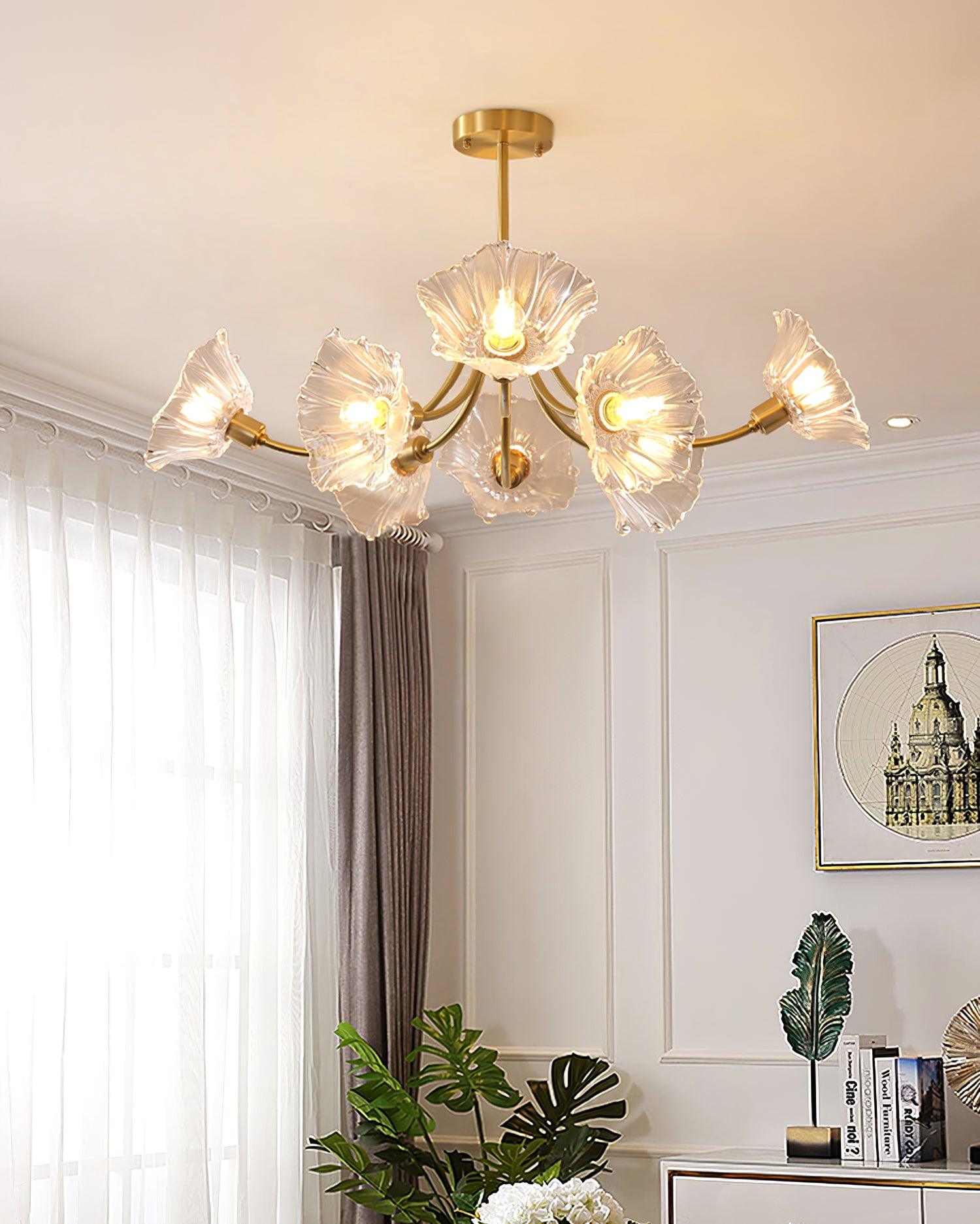 Fife Chandelier Flower Glass with Brass Finish-Neutral Decor