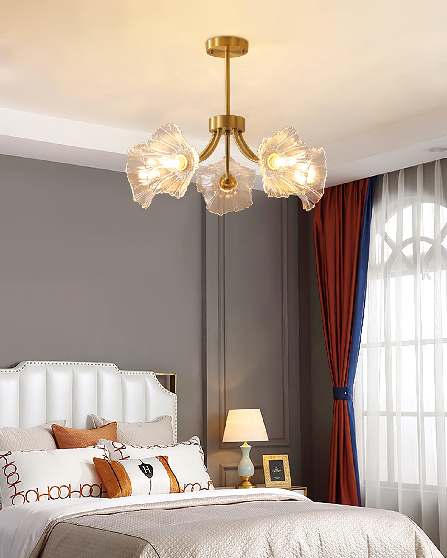 Fife Chandelier Flower Glass with Brass Finish-Neutral Decor