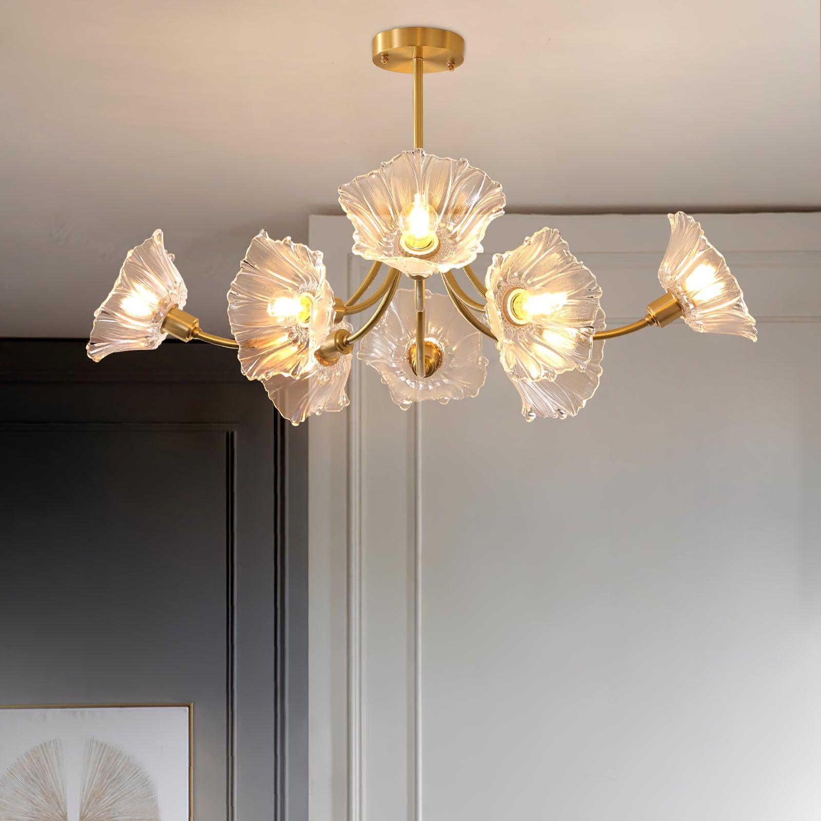 Fife Chandelier Flower Glass with Brass Finish-Neutral Decor