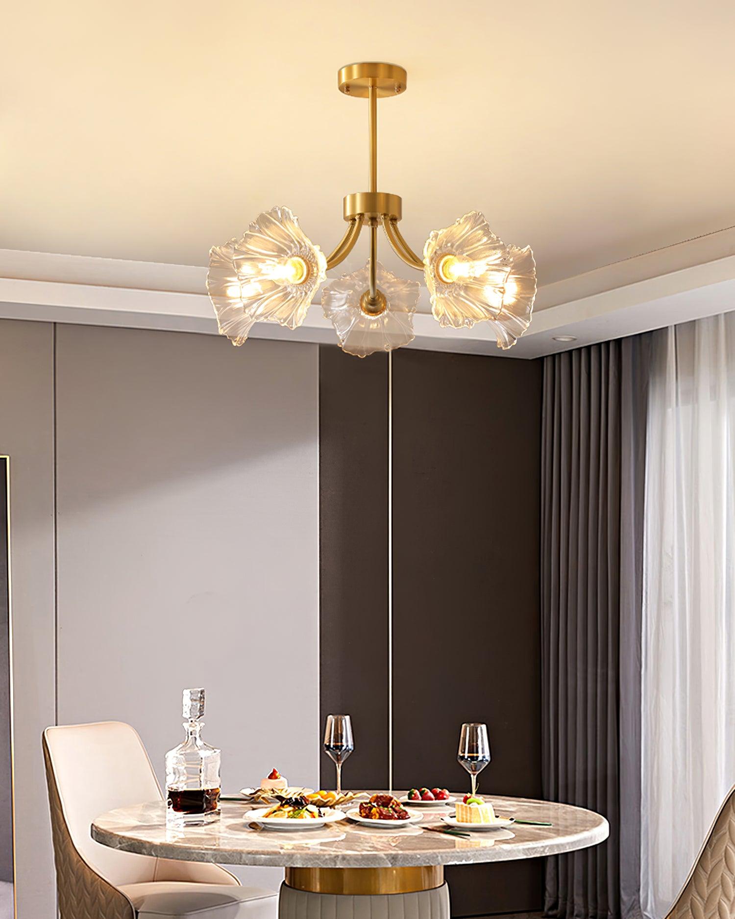 Fife Chandelier Flower Glass with Brass Finish-Neutral Decor