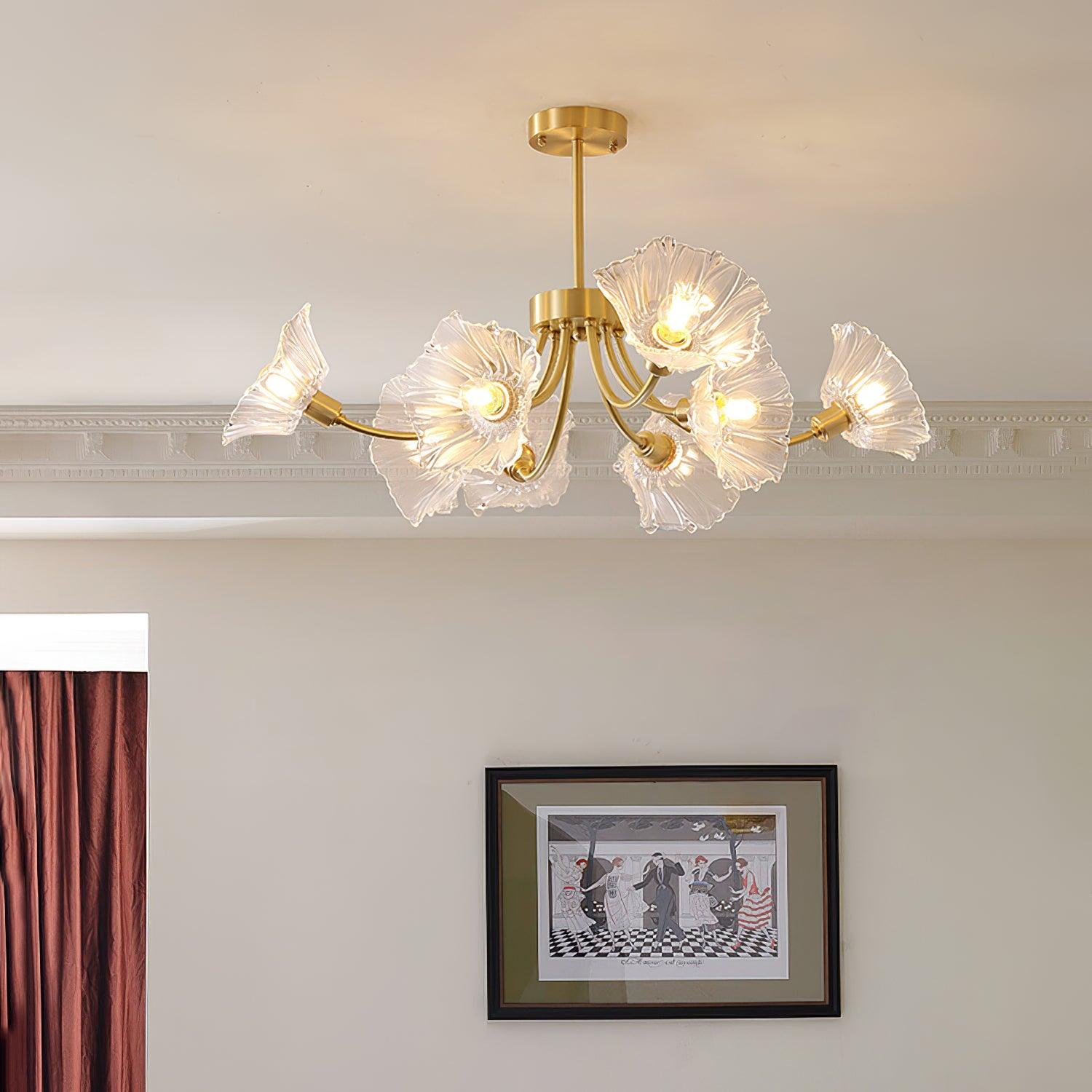 Fife Chandelier Flower Glass with Brass Finish-Neutral Decor