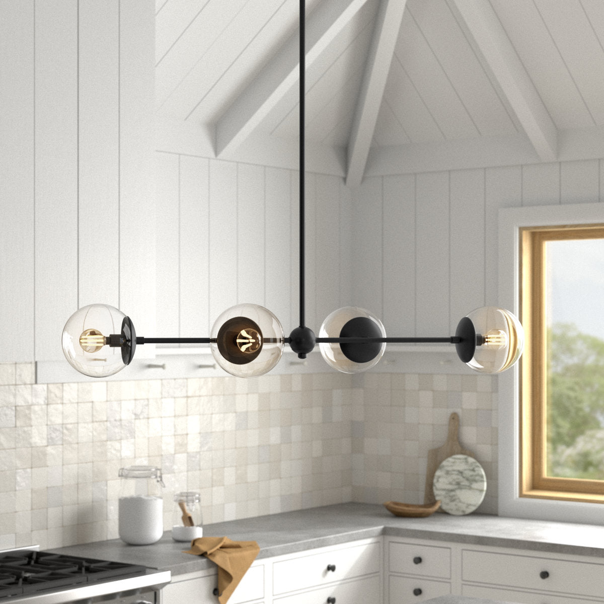 Angled view of the Kalita Pendant Lamp showing its linear design.