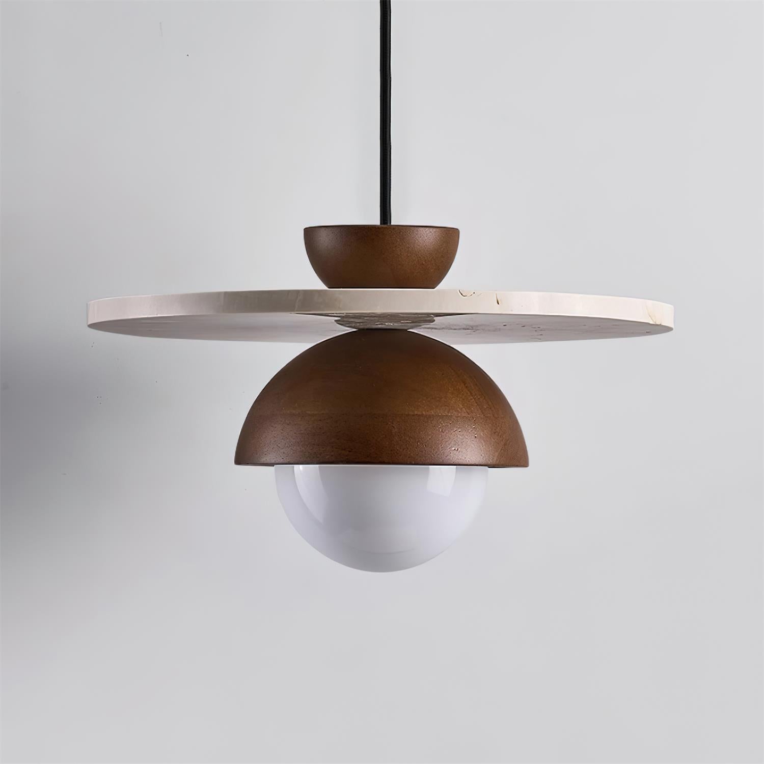 Calvion Pendant Light Travertine Wood Glass Globe-Neutral Decor
