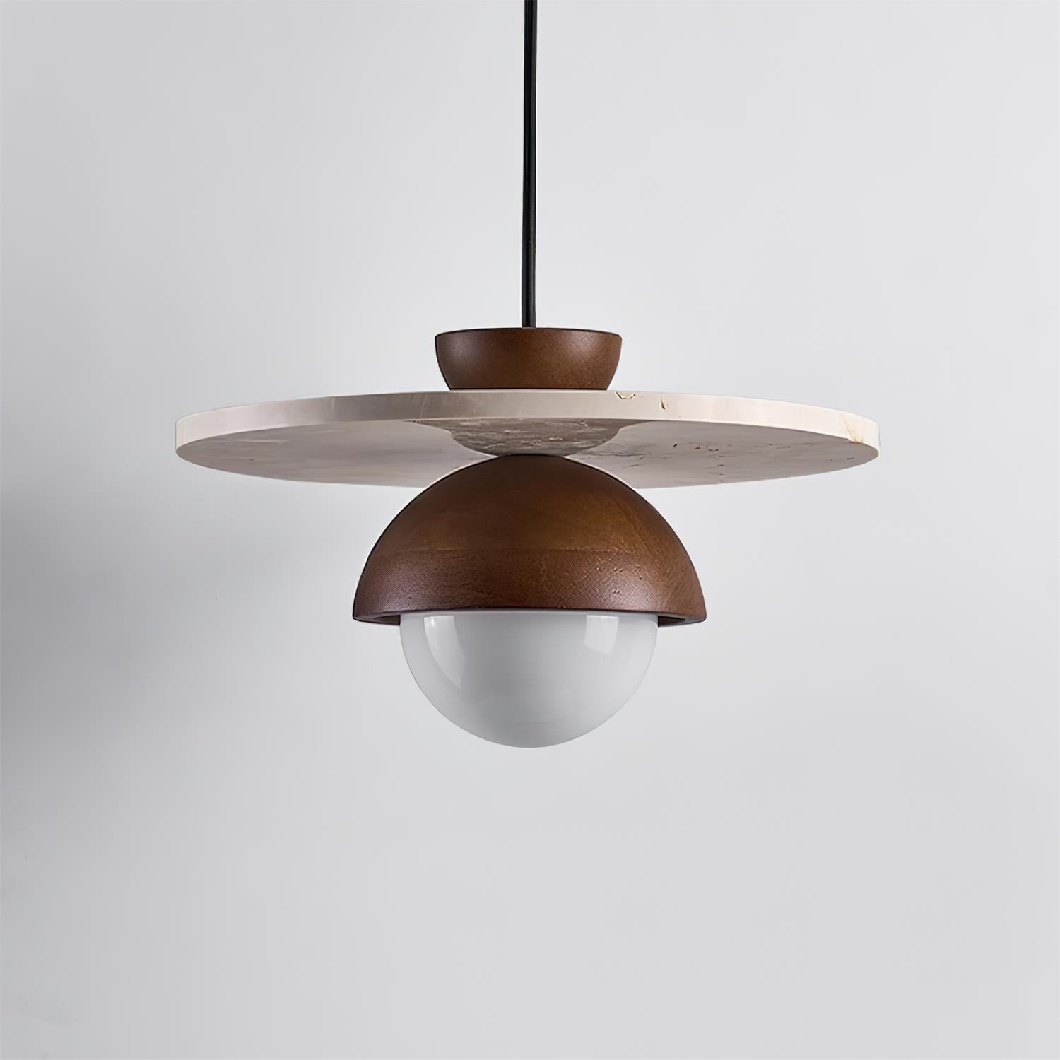 Daren Pendant Lamp Glass Globe Travertine Disc Walnut Wood Natural-Neutral Decor