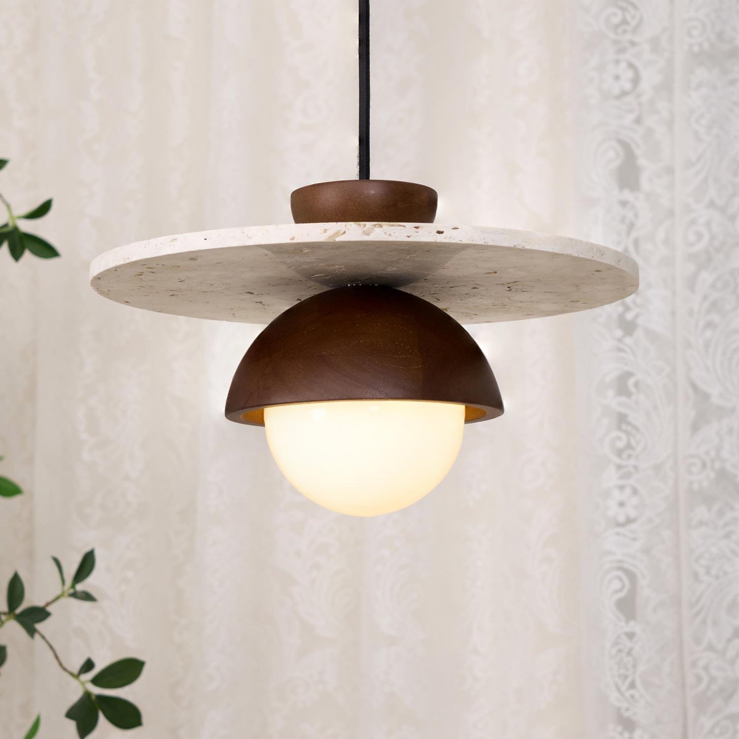 Ritta Pendant Light Glass Globe Travertine
