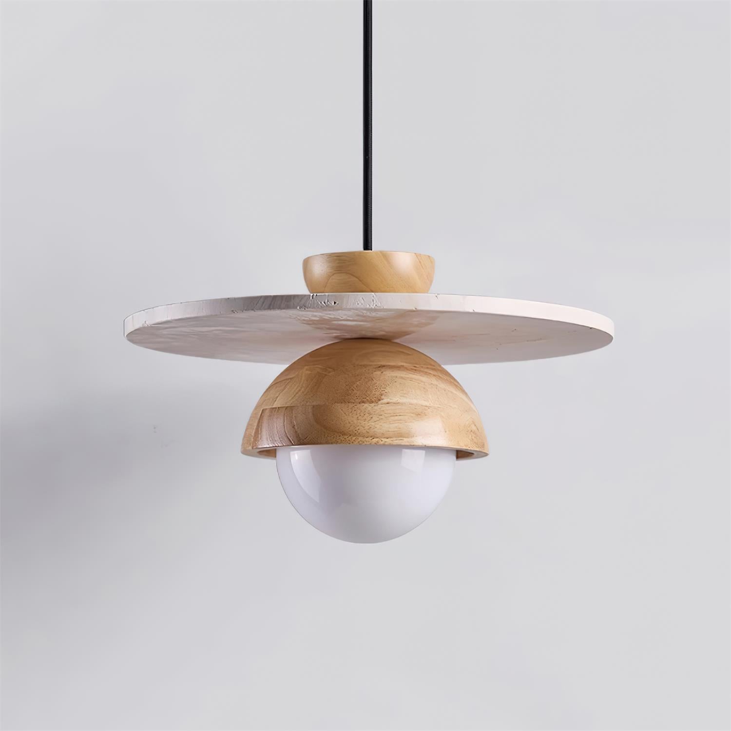 Daren Pendant Lamp Glass Globe Travertine Disc Walnut Wood Natural-Neutral Decor