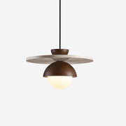Pendant Lamp Glass Globe Travertine Disc Walnut Wood Natural