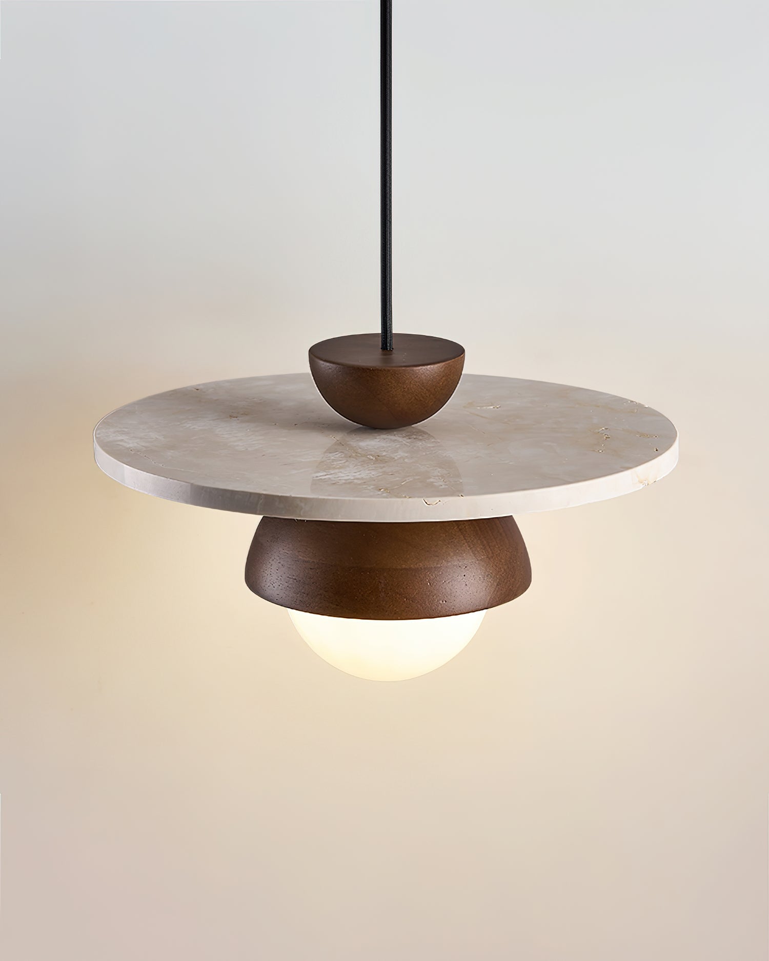 Daren Pendant Lamp Glass Globe Travertine Disc Walnut Wood Natural-Neutral Decor