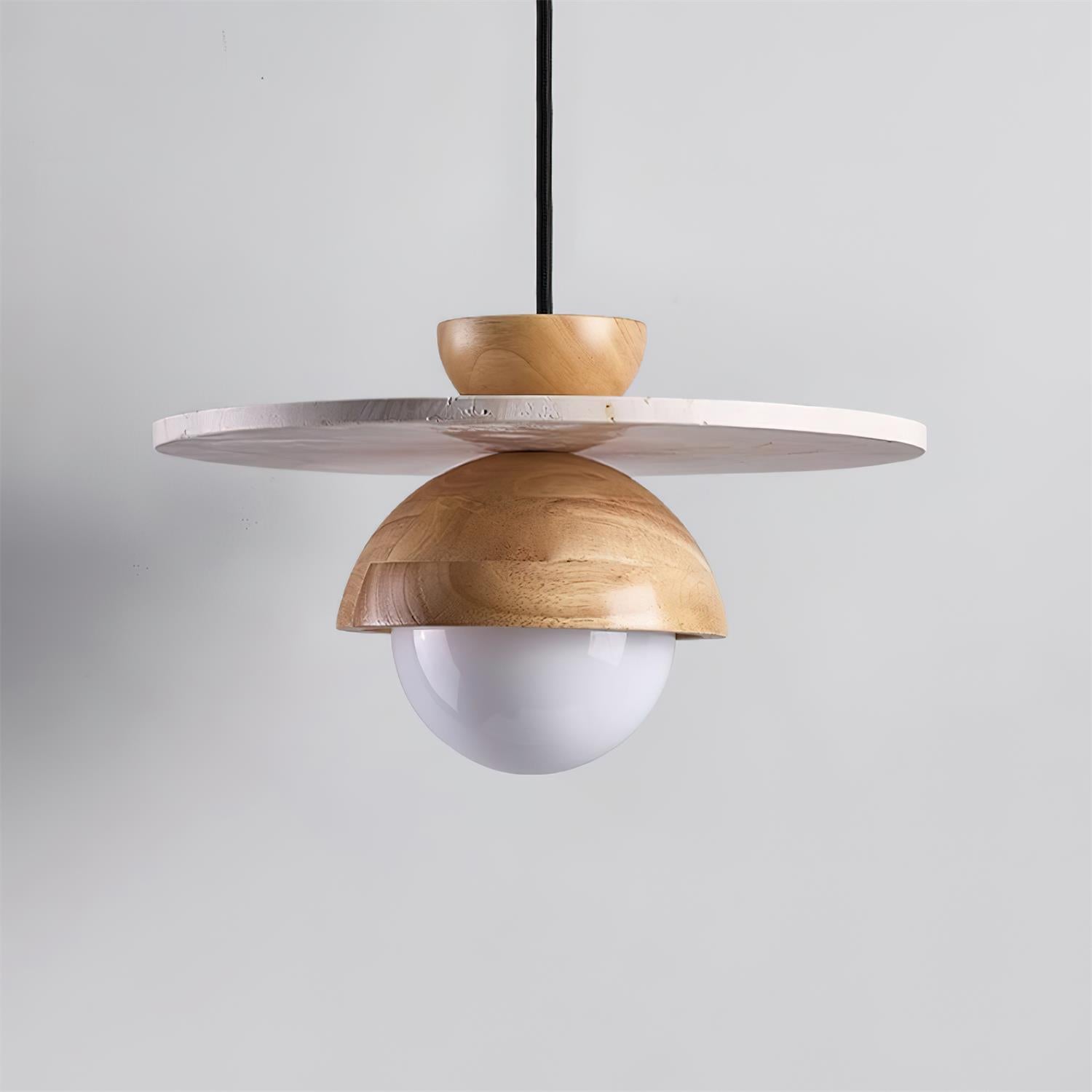 Daren Pendant Lamp Glass Globe Travertine Disc Walnut Wood Natural-Neutral Decor