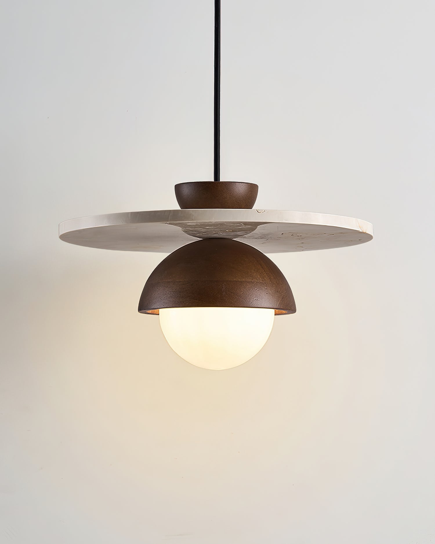 Calvion Pendant Light Travertine Wood Glass Globe-Neutral Decor