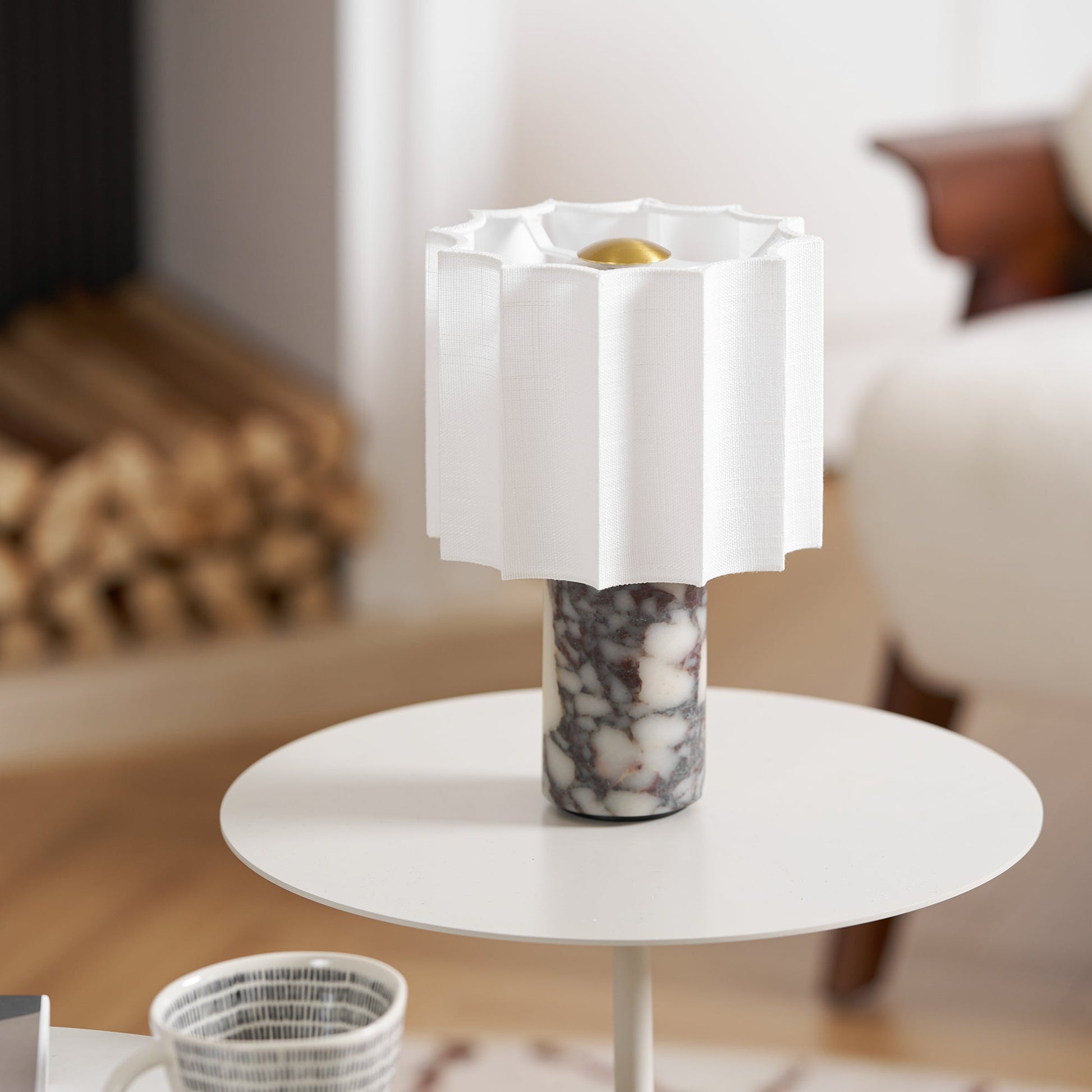 Serenity Pleated Fabric & Marble Table Lamp-Neutral Decor
