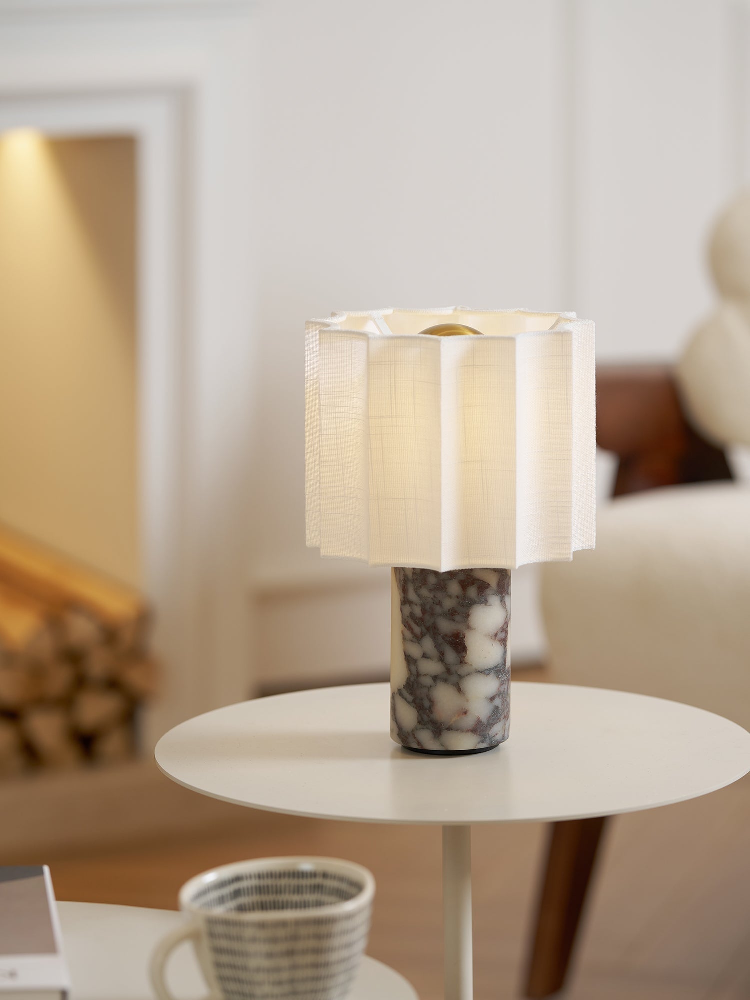 Serenity Pleated Fabric & Marble Table Lamp-Neutral Decor