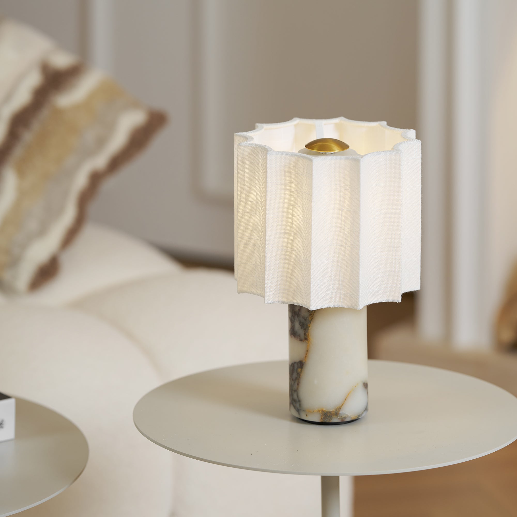 Serenity Pleated Fabric & Marble Table Lamp-Neutral Decor