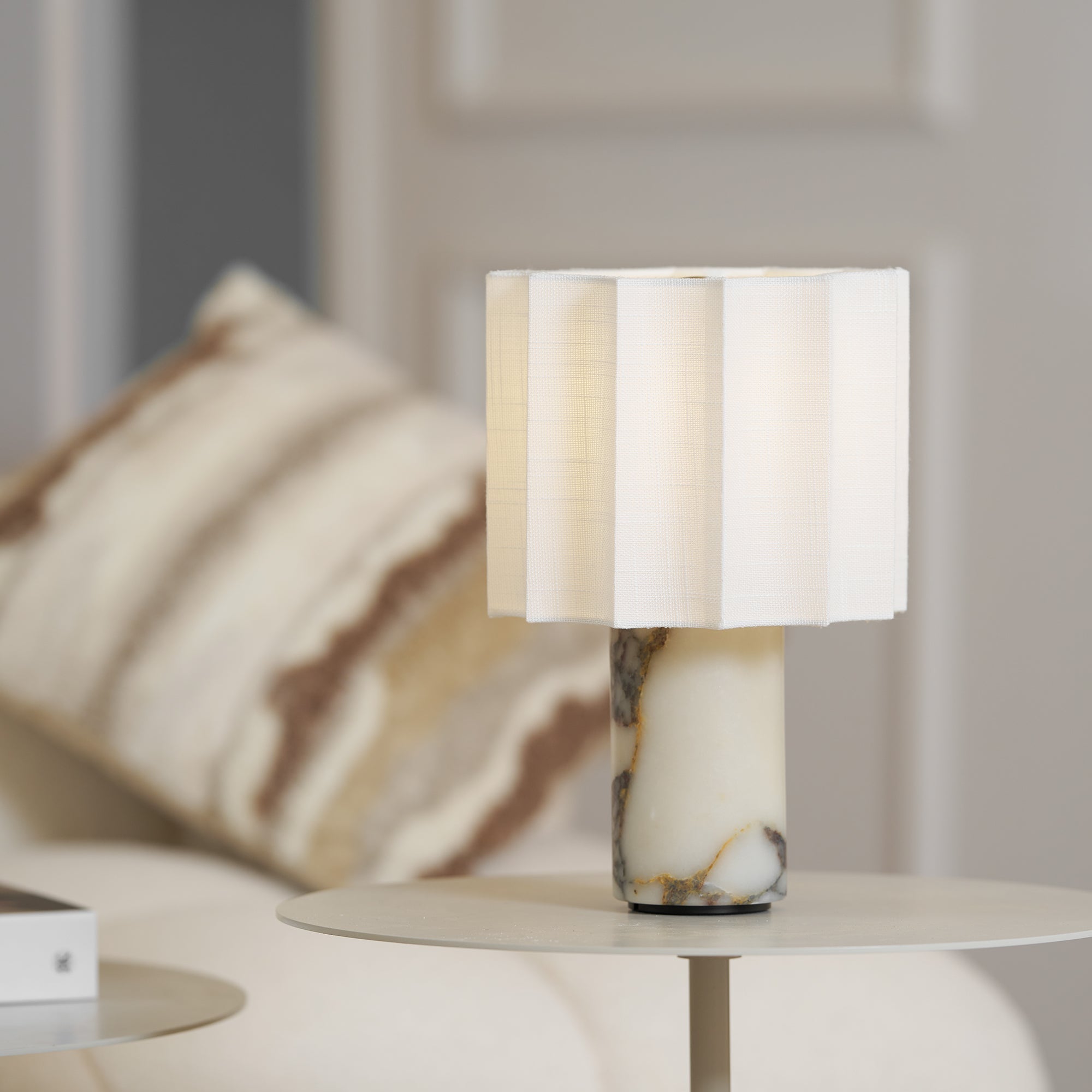 Serenity Pleated Fabric & Marble Table Lamp-Neutral Decor