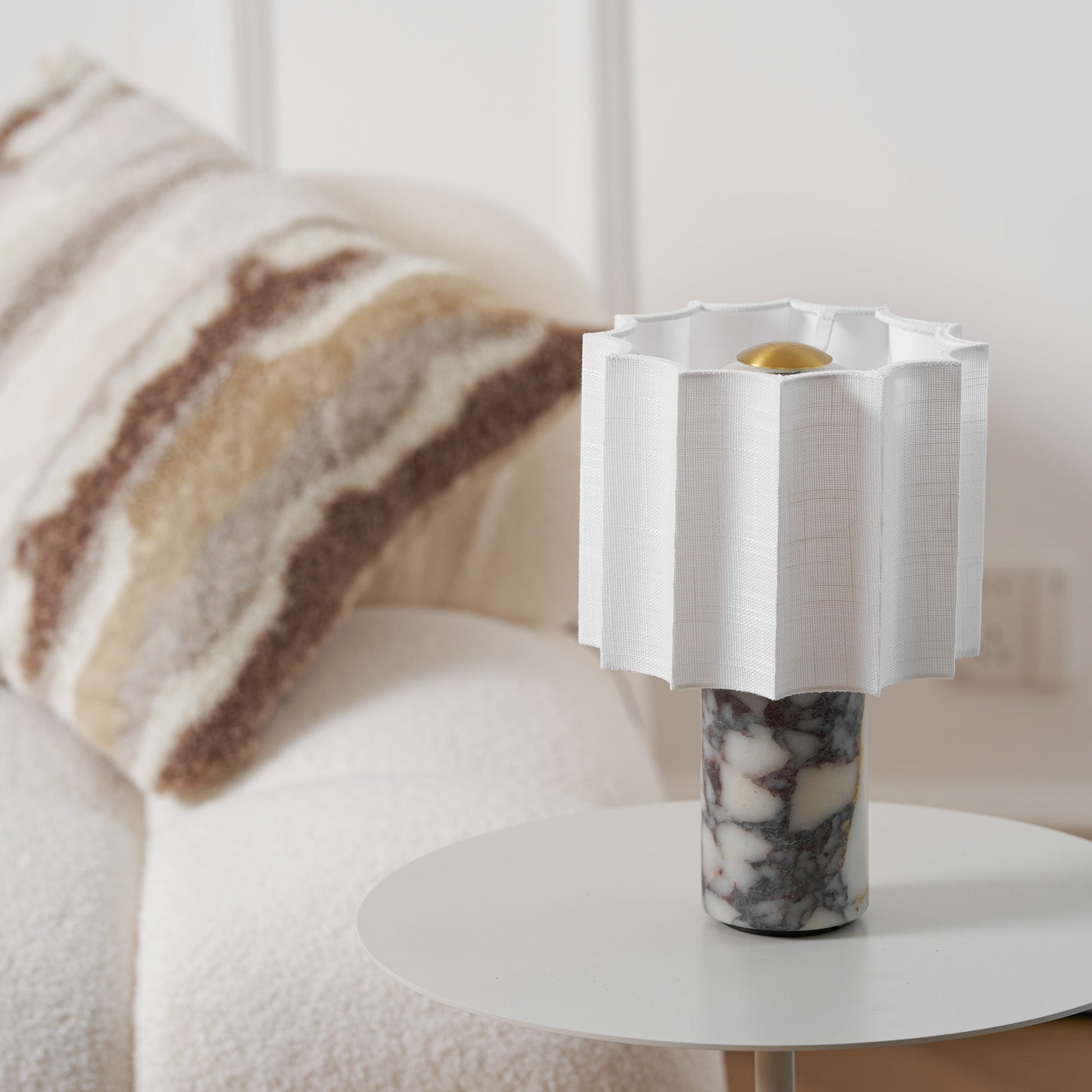 Serenity Pleated Fabric & Marble Table Lamp-Neutral Decor