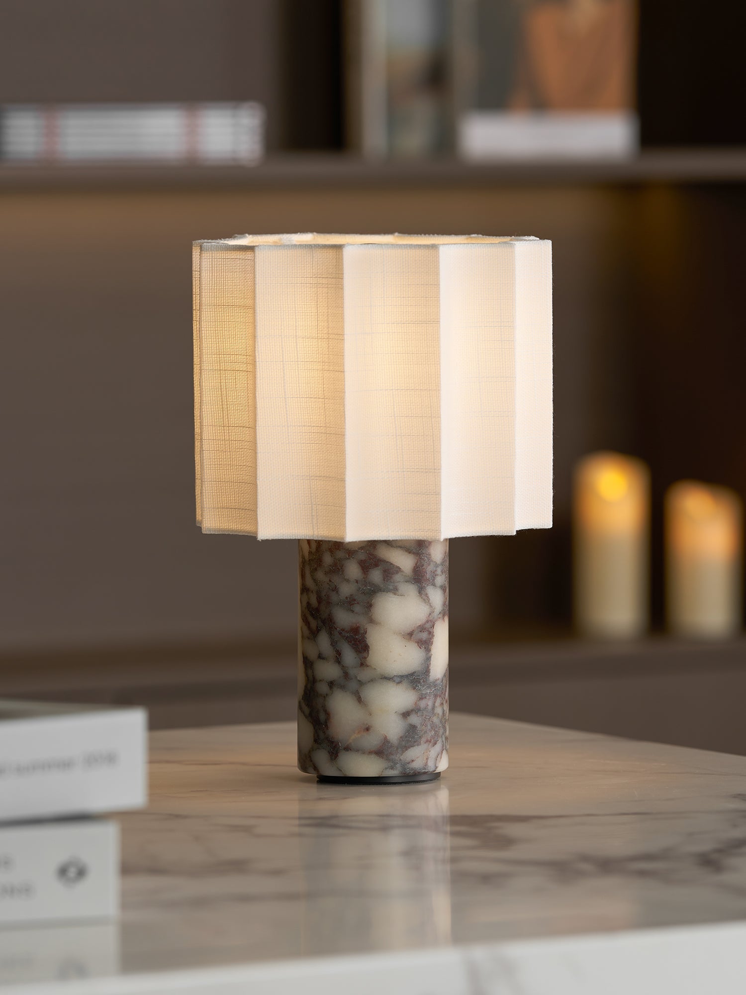Serenity Pleated Fabric & Marble Table Lamp-Neutral Decor